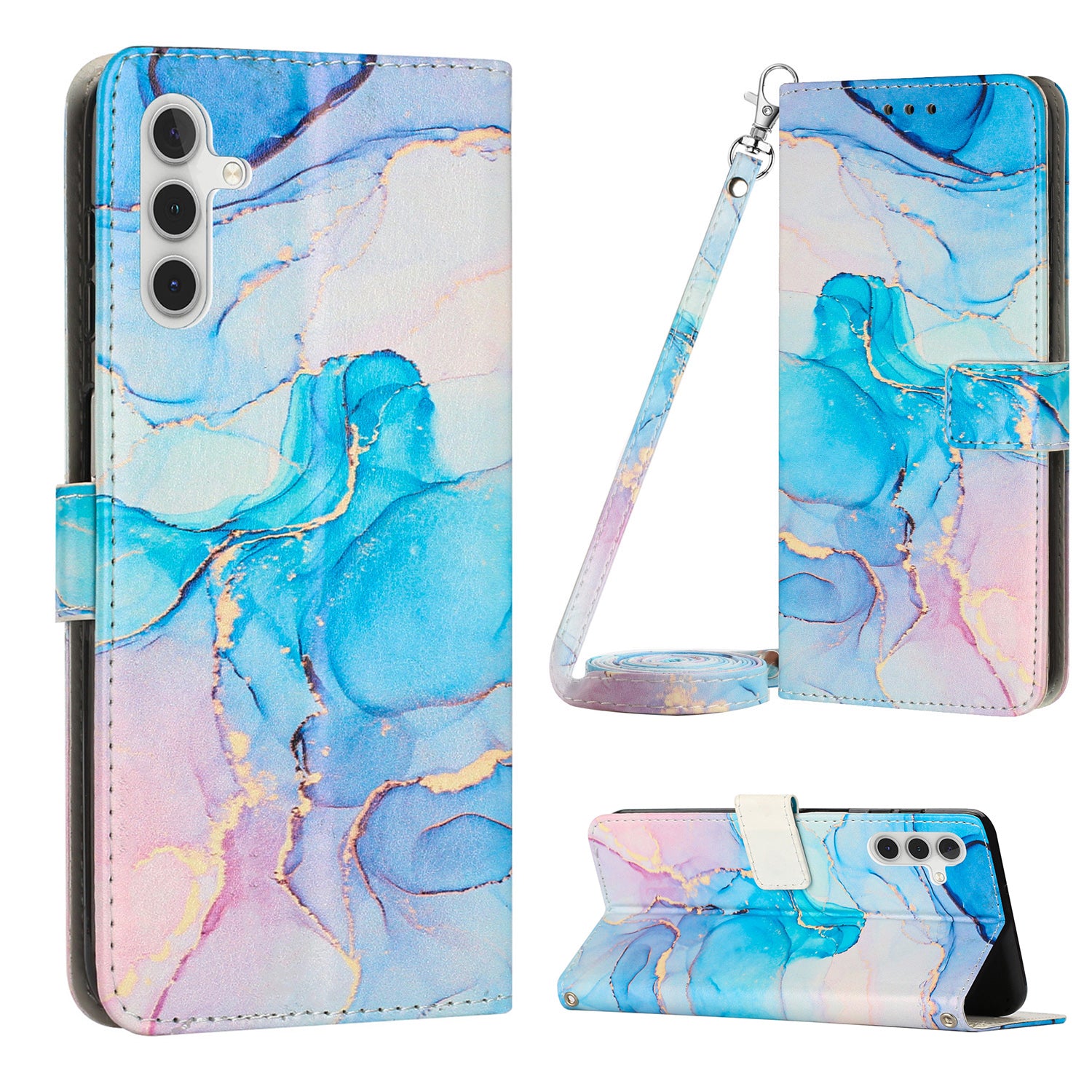 For Samsung Galaxy S23 FE Wallet Leather Case Marble Pattern Phone Stand Cover with Shoulder Strap For Samsung Galaxy S23 FE Wallet Leather Case Marble Pattern Phone Stand Cover with Shoulder Strap